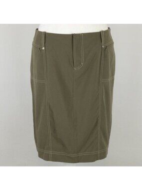 Athleta Women's Size 10 Green Brown Stretch Vented Casual Pencil Skirt